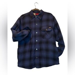 Dickies Navy and black plaid fleece lined flannel jacket